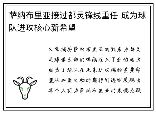 萨纳布里亚接过都灵锋线重任 成为球队进攻核心新希望